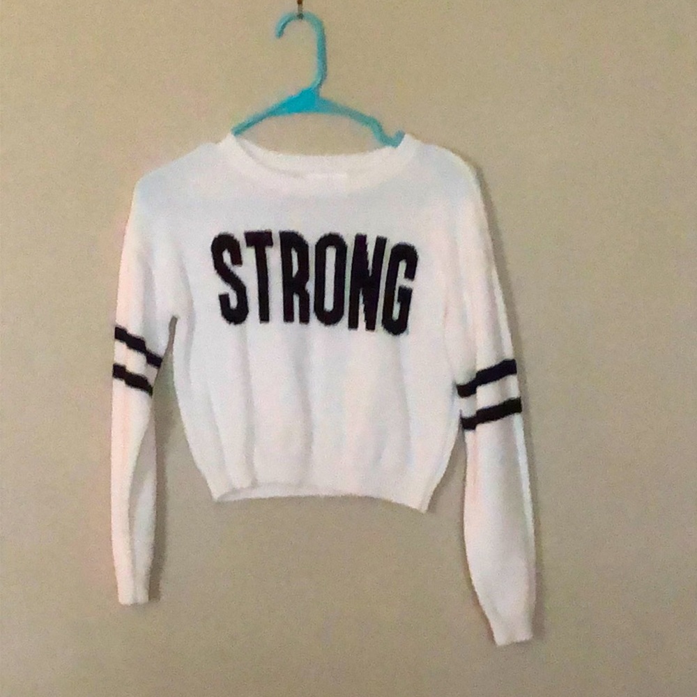 Justice “Strong” sweater crop top